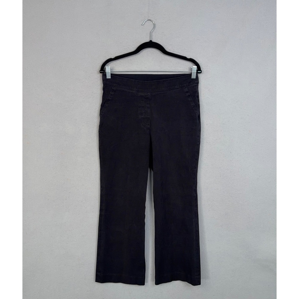 Spanx Pants Womens Medium Black Twill Cropped Flare Pull On Shaping Career